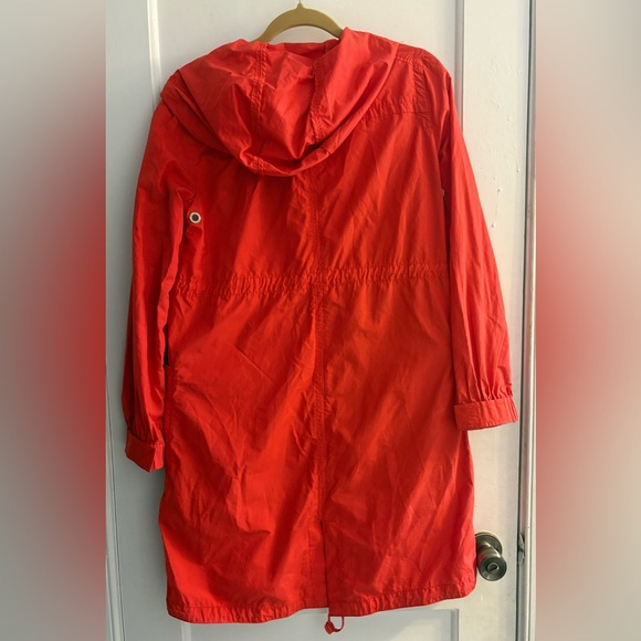 Eileen Fisher Hooded Long Anorak Jacket Organic Cotton/Nylon Poppy Red Size PS - Picture 3 of 7